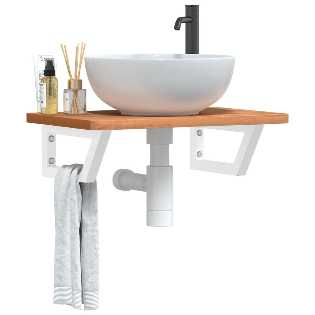 vidaXL Waschbeckenregal Wandmontage Stahl und Massivholz Buche
