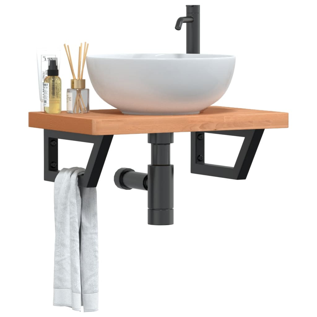 vidaXL Waschbeckenregal Wandmontage Stahl und Massivholz Buche