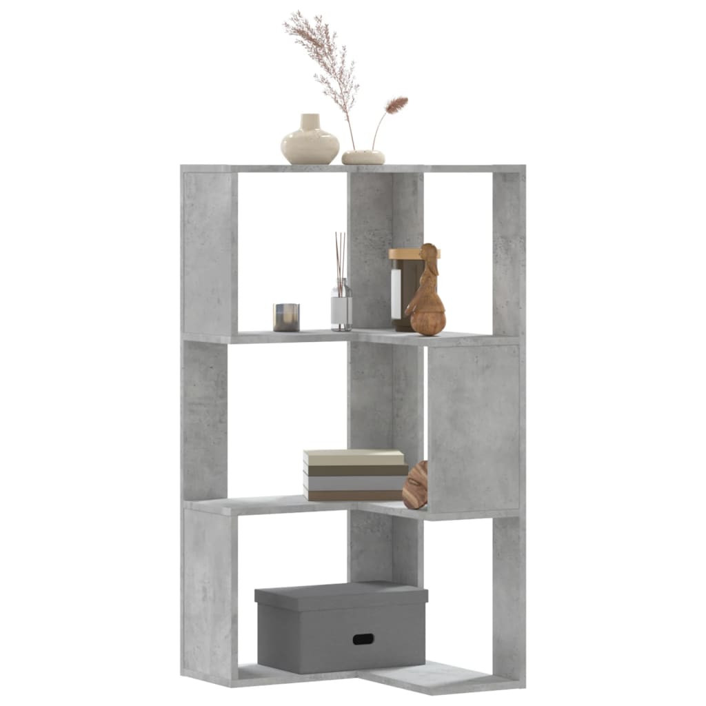 vidaXL Eck-Bücherregal 3 Böden Betongrau 50x50x102 cm Holzwerkstoff