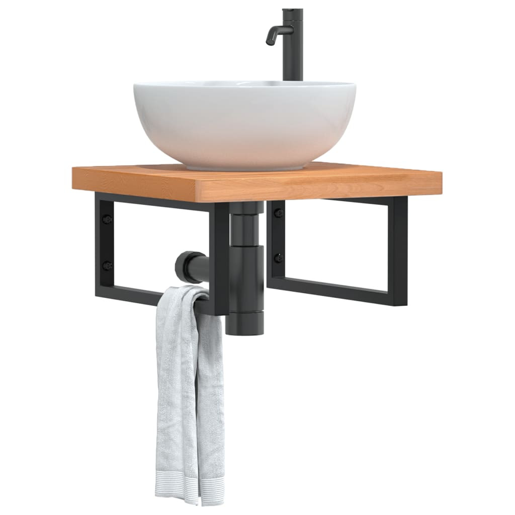 vidaXL Waschbeckenregal Wandmontage Stahl und Massivholz Buche