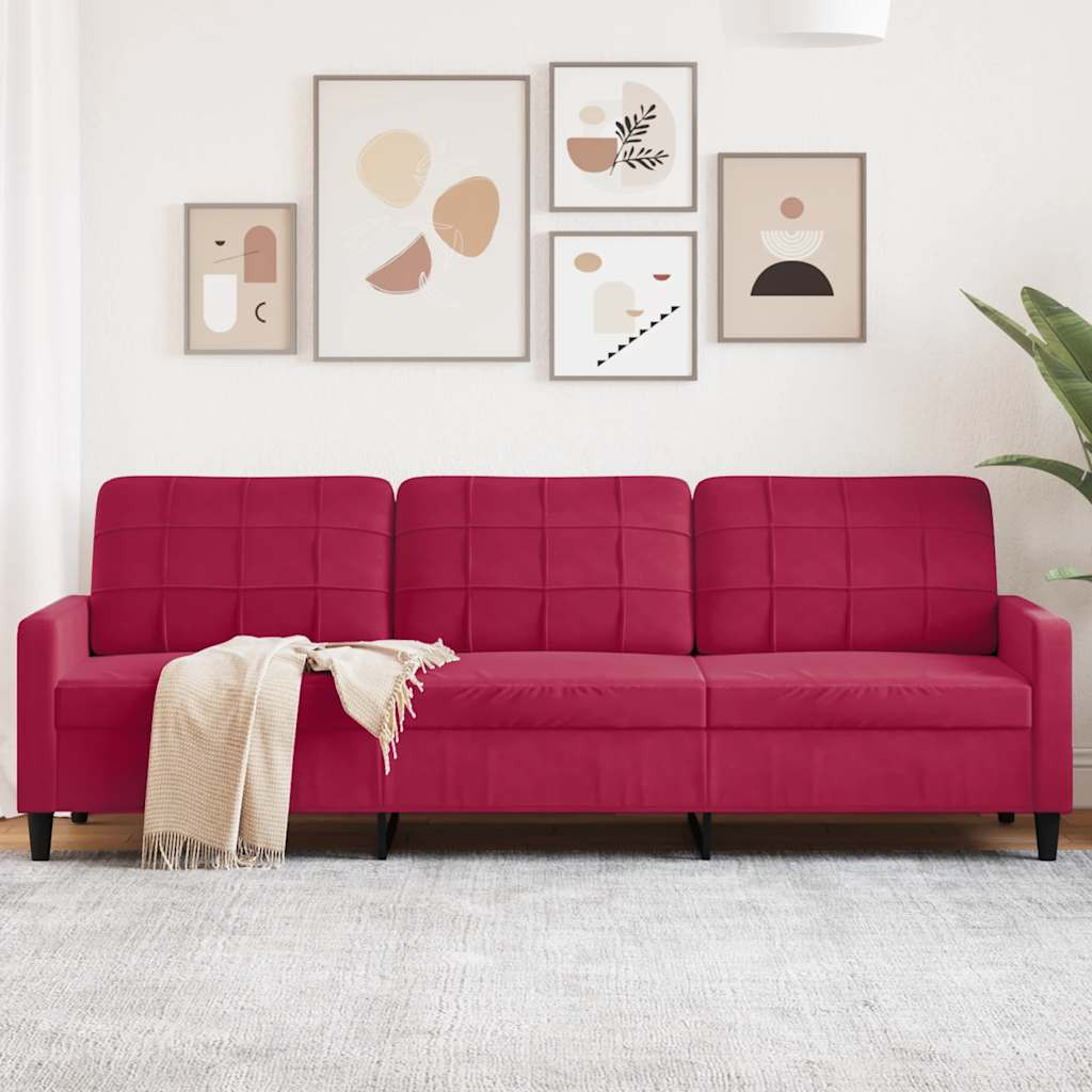 vidaXL 3-Sitzer-Sofa Weinrot 210 cm Samt