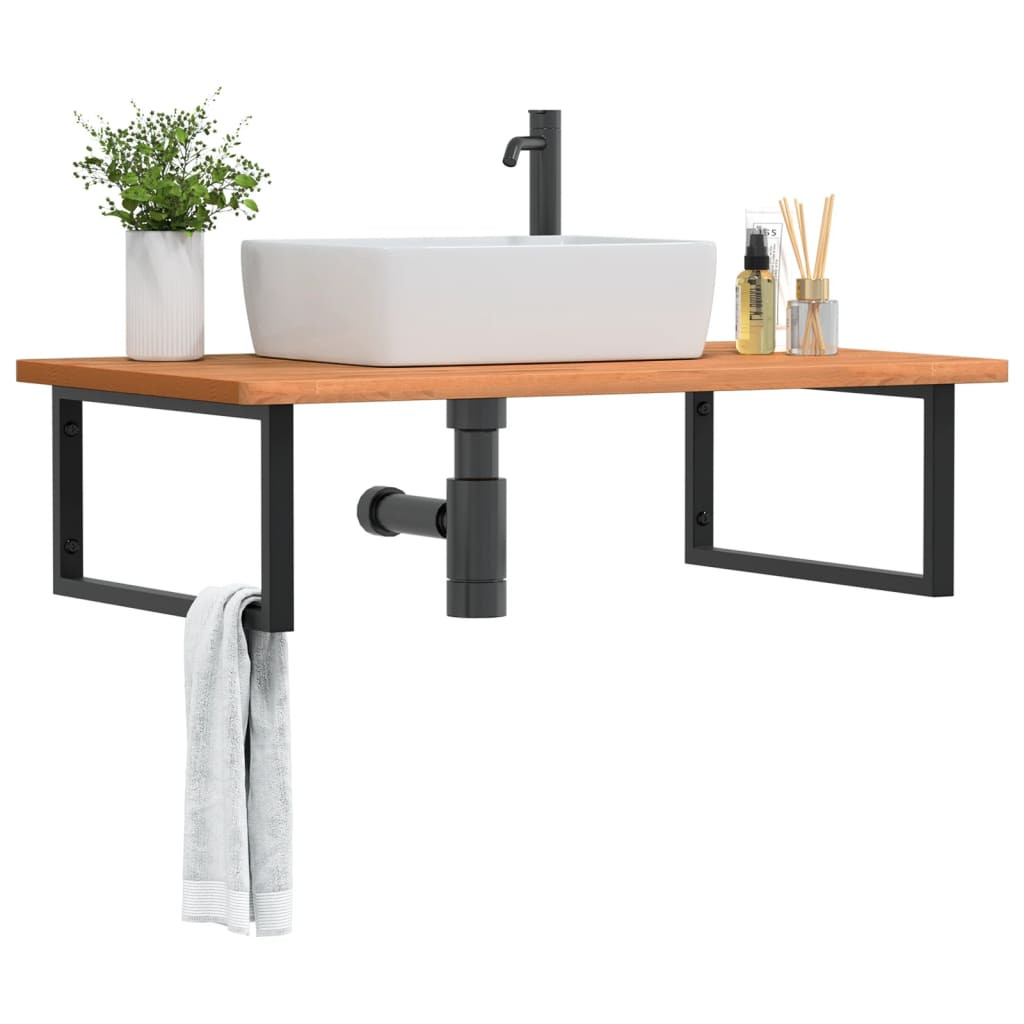 vidaXL Waschbeckenregal Wandmontage Stahl und Massivholz Buche