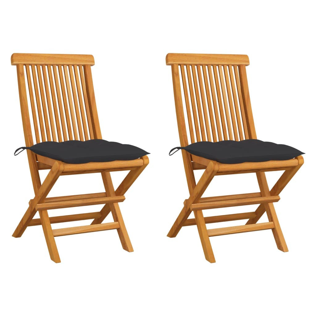 vidaXL Gartenstühle mit Anthrazit Kissen 2 Stk. Massivholz Teak