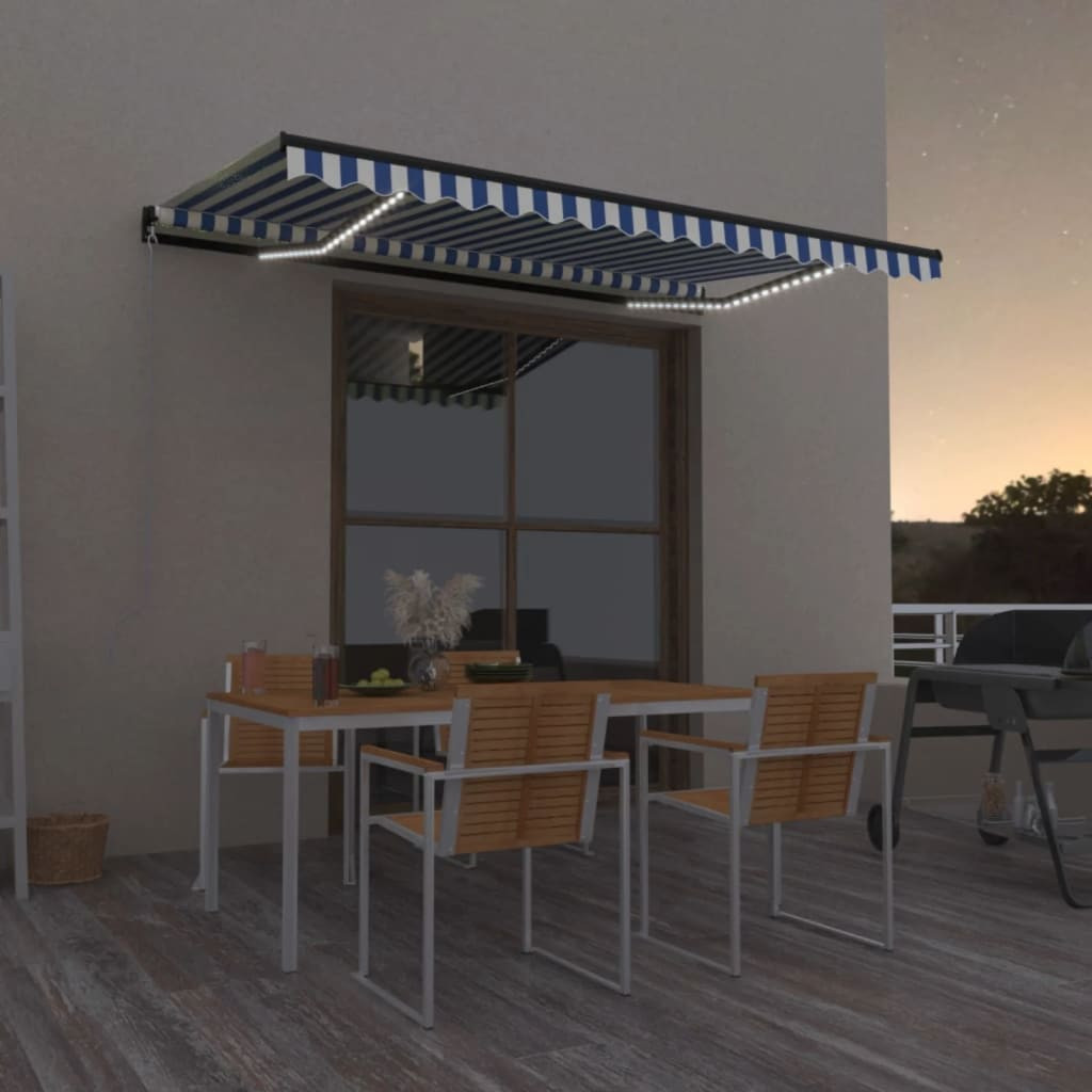 vidaXL Markise Manuell Einziehbar mit LED 400x350 cm Blau und Weiß