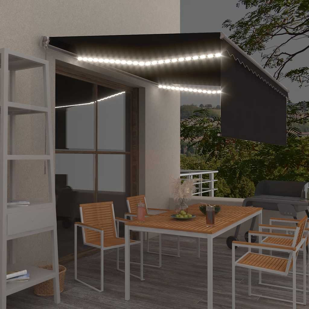 vidaXL Markise Manuell Einziehbar mit Rollo & LED 4,5x3 m Anthrazit