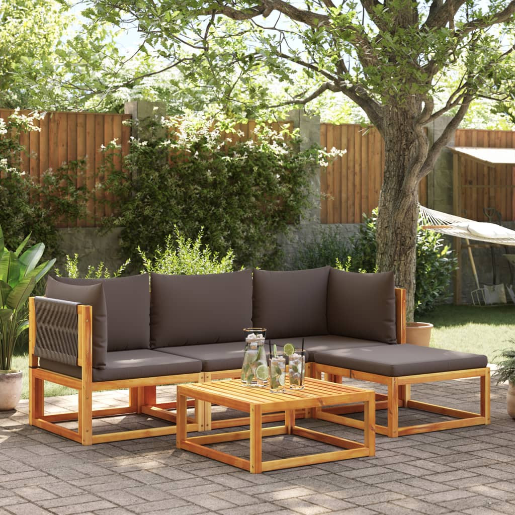 vidaXL 5-tlg. Gartensofa-Set mit Kissen Holz Akazie & Seil