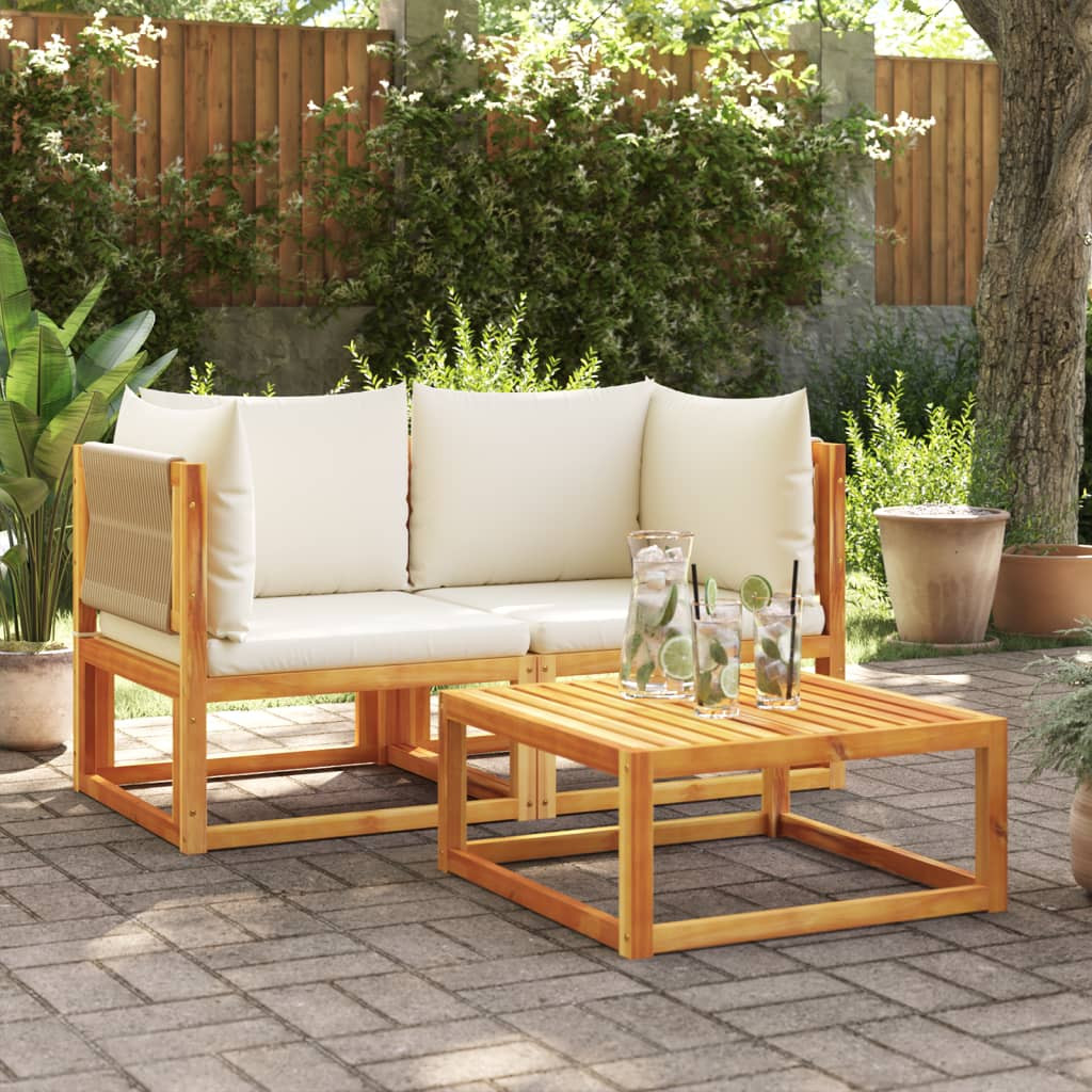 vidaXL Gartensofas-Ecke mit Kissen 2 Stk. Holz Akazie & Seil