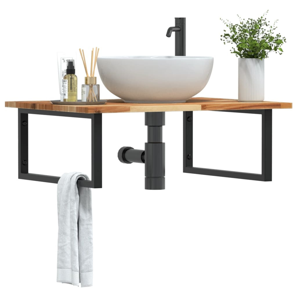 vidaXL Waschbeckenregal Wandmontage Stahl und Akazienholz