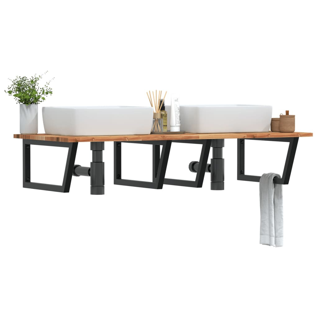 vidaXL Waschbeckenregal Wandmontage Stahl und Akazienholz