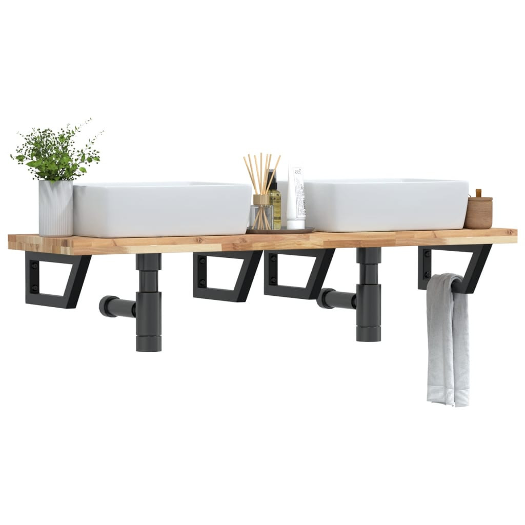 vidaXL Waschbeckenregal Wandmontage Stahl und Akazienholz