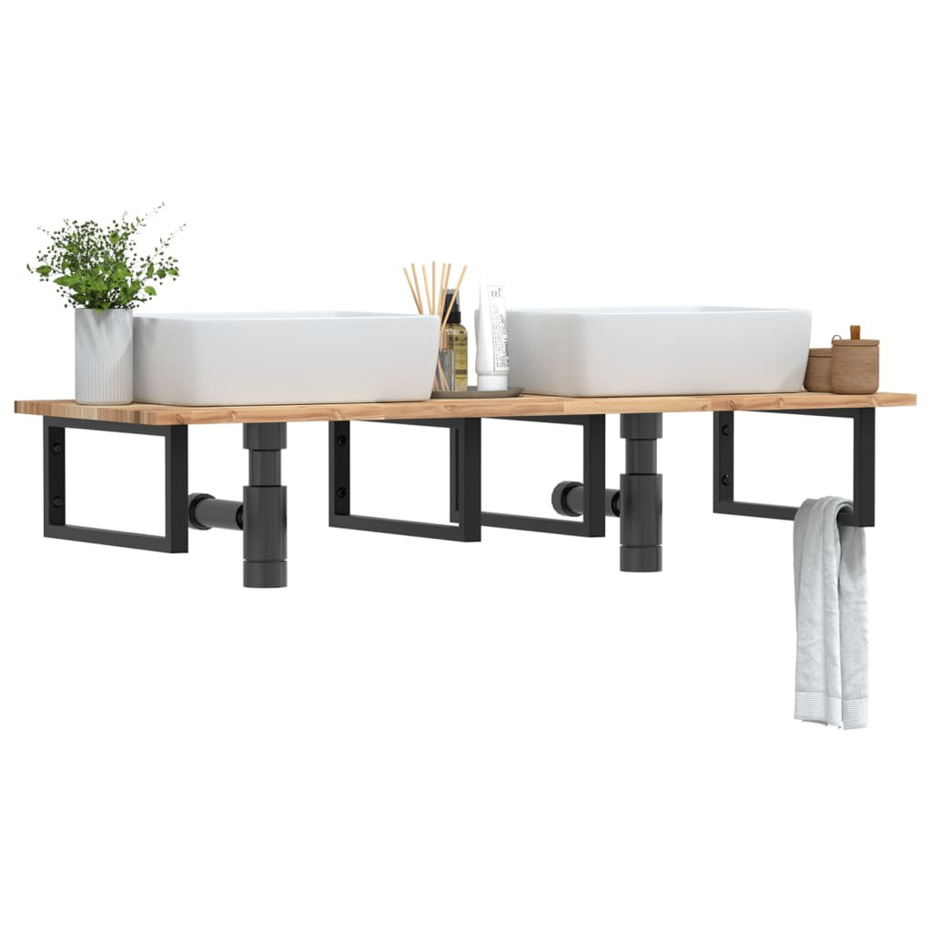 vidaXL Waschbeckenregal Wandmontage Stahl und Akazienholz