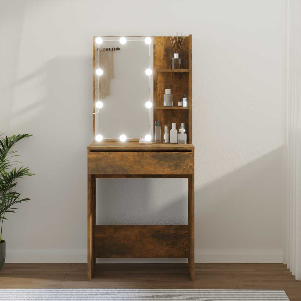 vidaXL Schminktisch mit LED Räuchereiche 60x40x140 cm