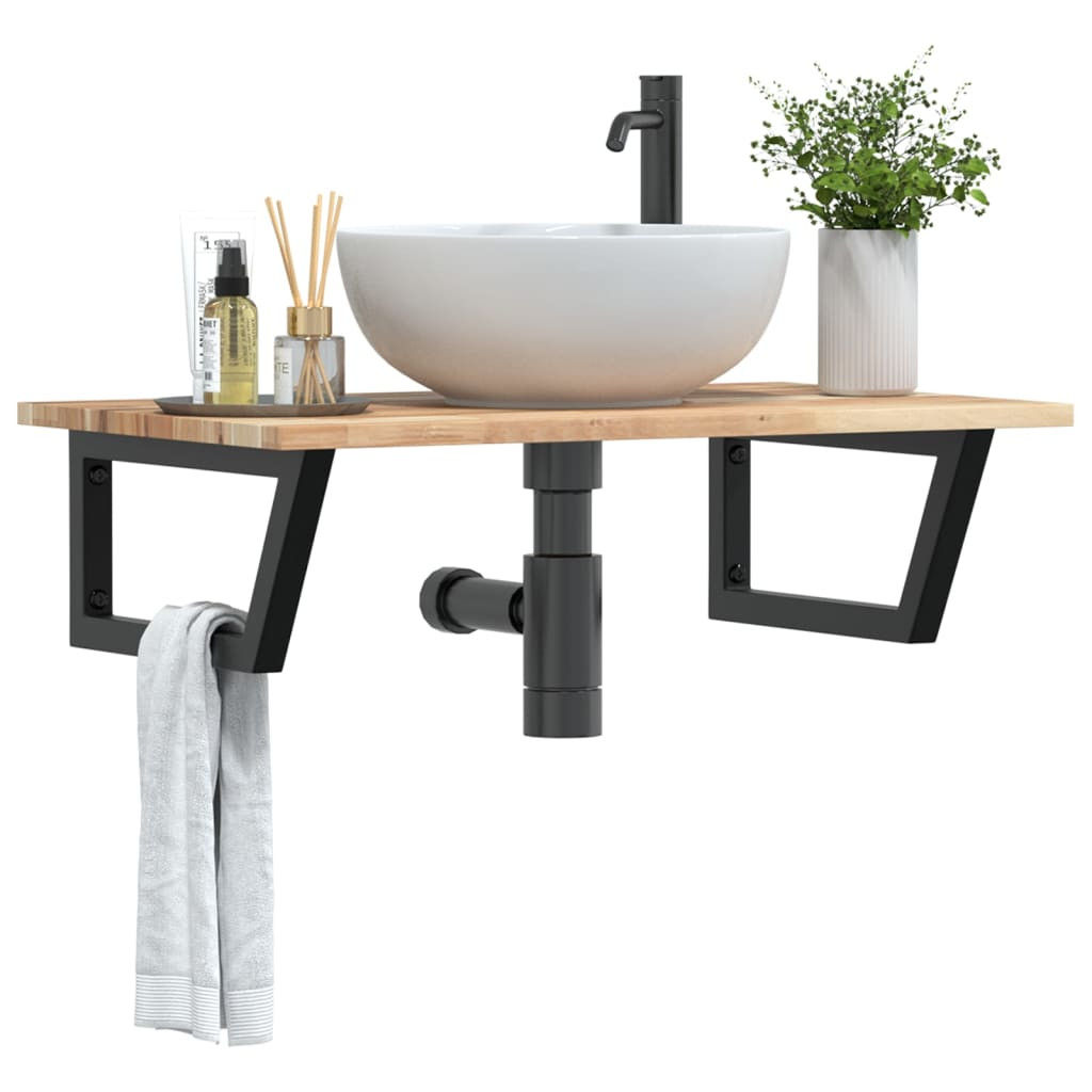 vidaXL Waschbeckenregal Wandmontage Stahl und Akazienholz