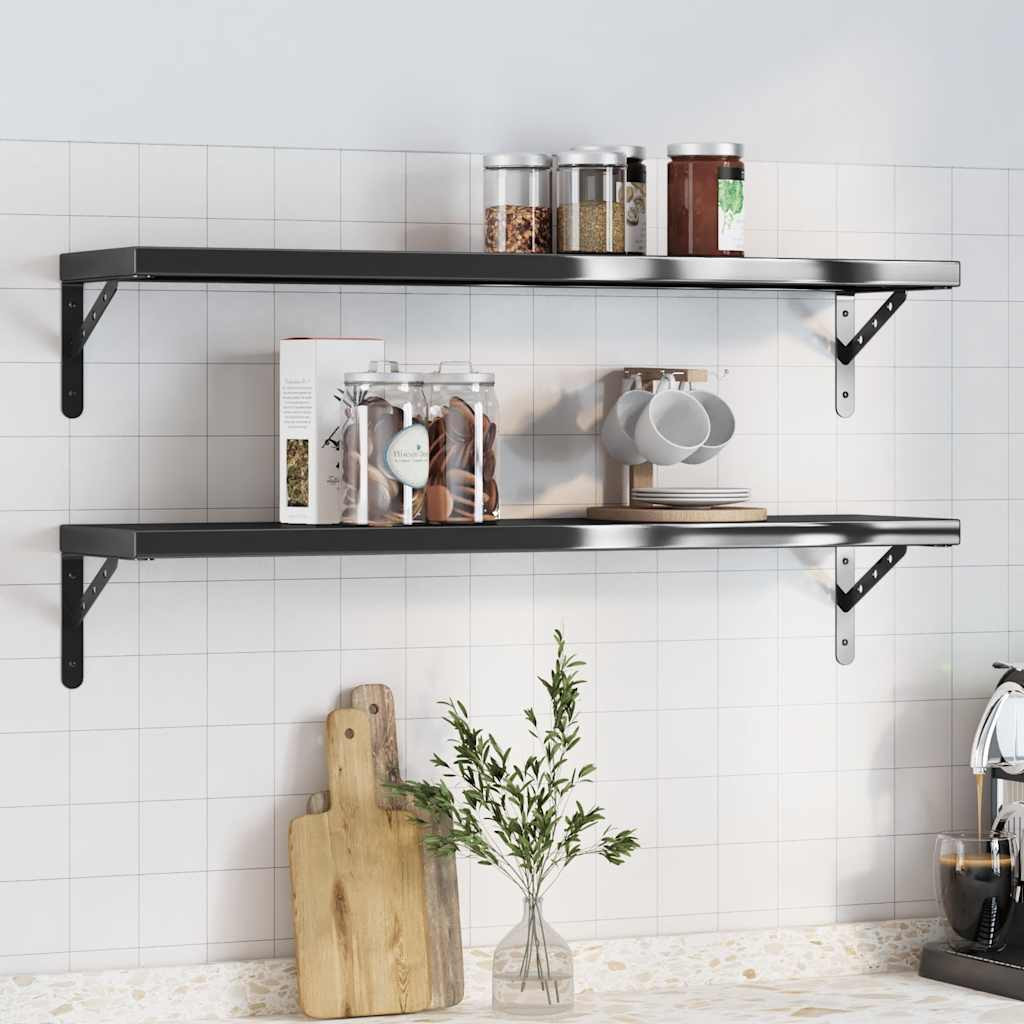 vidaXL Wandregale 2 Stk. 100x23,5 cm Schwarz Edelstahl