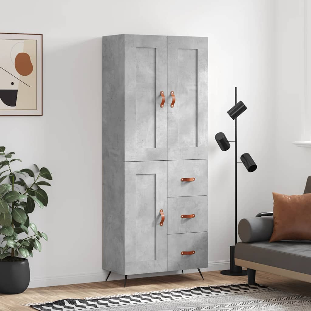 vidaXL Highboard Betongrau 69,5x34x180 cm Holzwerkstoff