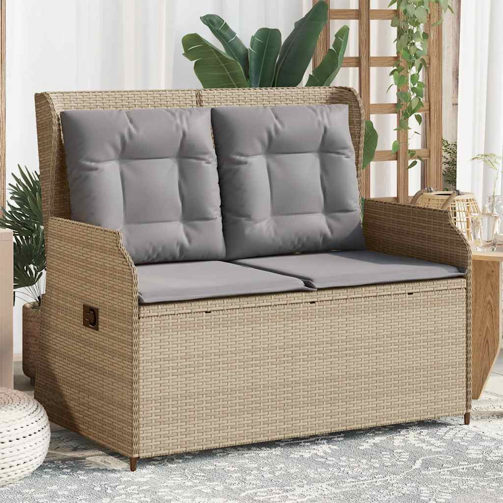 vidaXL Gartenbank Verstellbar mit Kissen Beige Poly Rattan