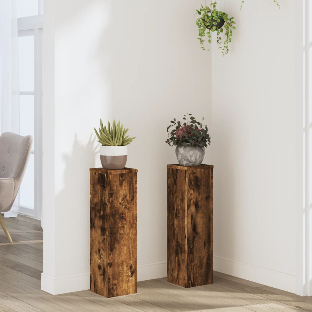 vidaXL Pflanzenständer 2 Stk. Räuchereiche 17x17x60 cm Holzwerkstoff