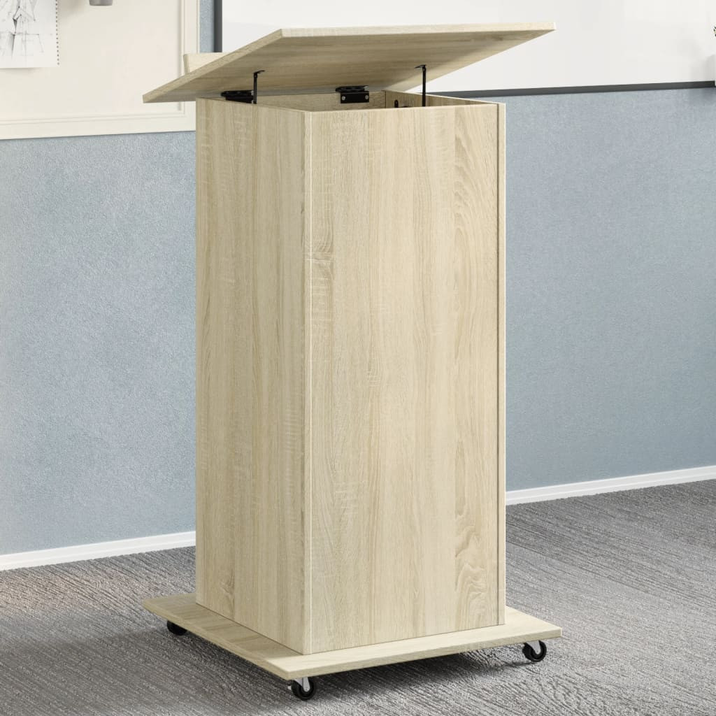 vidaXL Rednerpult mit Rollen & Schublade Sonoma-Eiche 55x55x107 cm