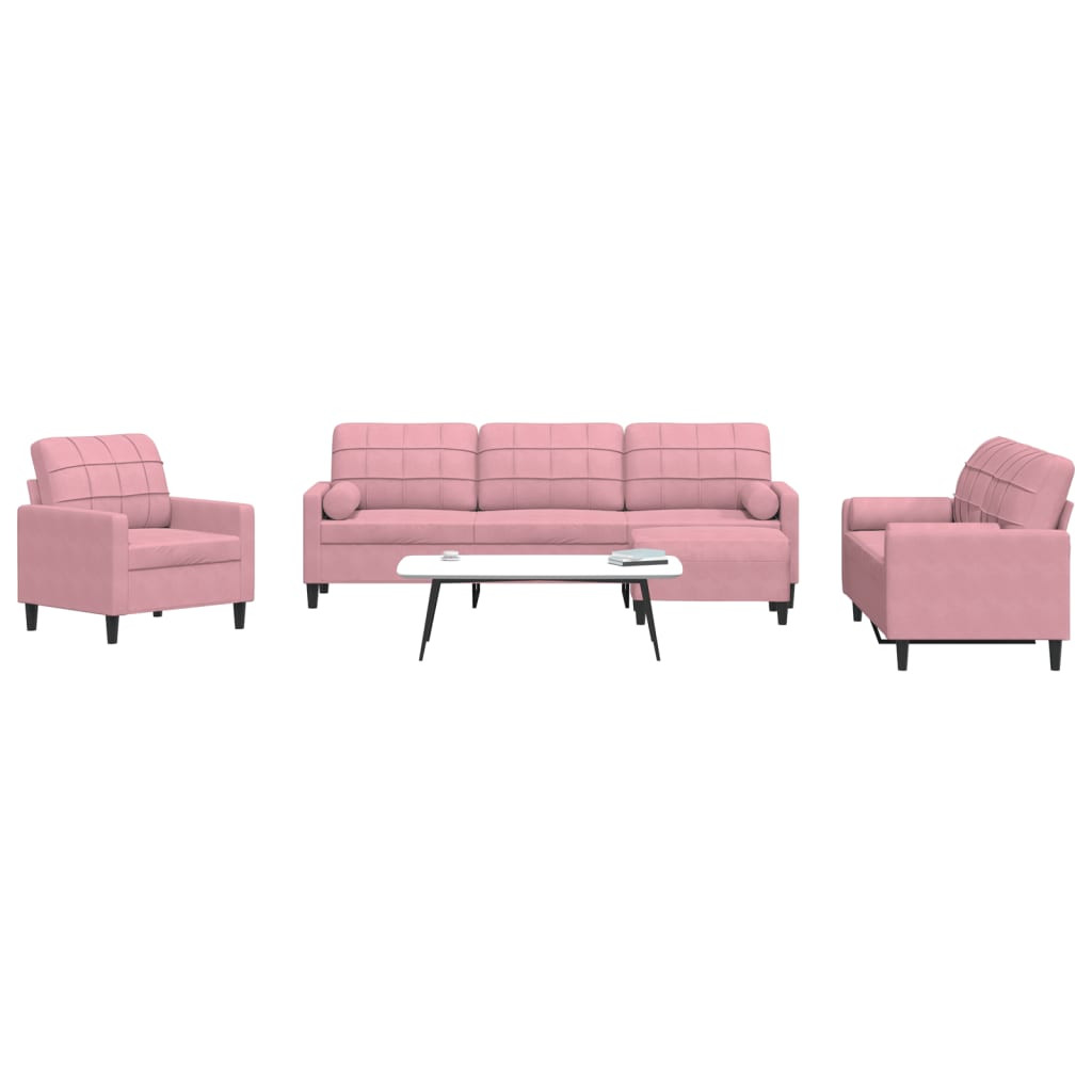 vidaXL 4-tlg. Sofagarnitur mit Kissen und Nackenrollen Rosa Samt