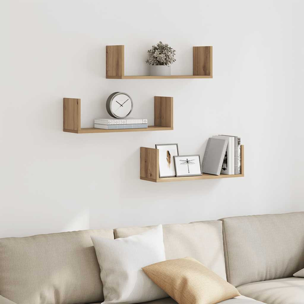 vidaXL Wandregale 3 Stk. Artisan-Eiche 58x18x18 cm Holzwerkstoff