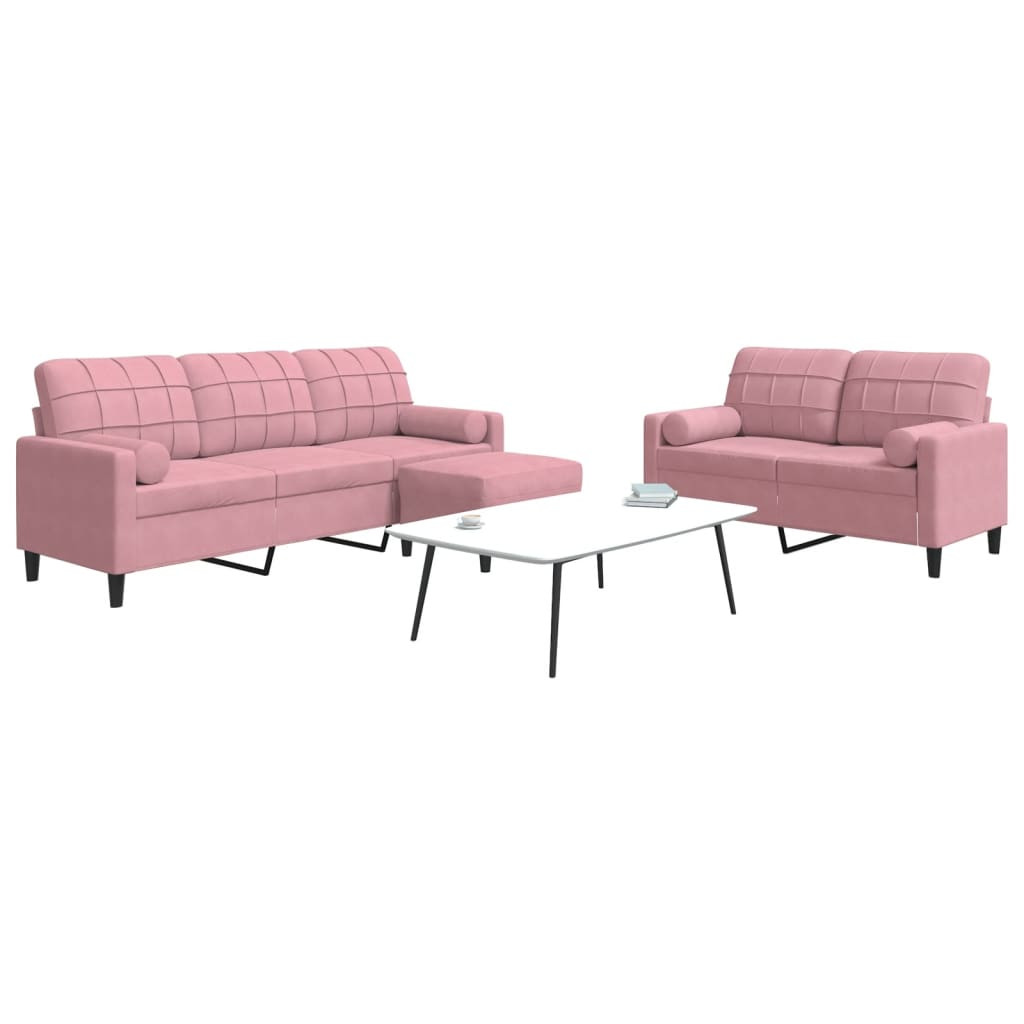 vidaXL 3-tlg. Sofagarnitur mit Kissen und Nackenrollen Rosa Samt