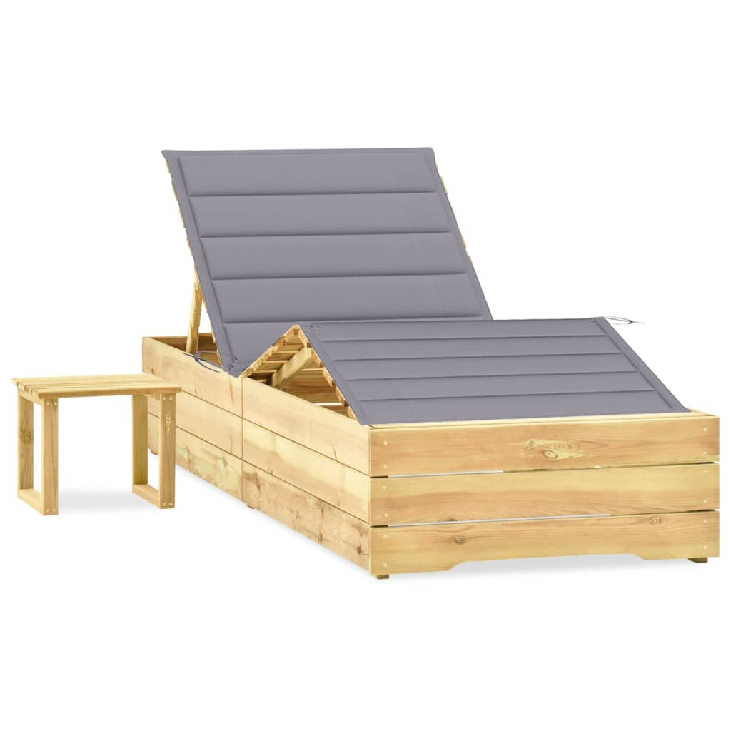 vidaXL Garten-Sonnenliege mit Tisch und Auflage Kiefer Imprägniert