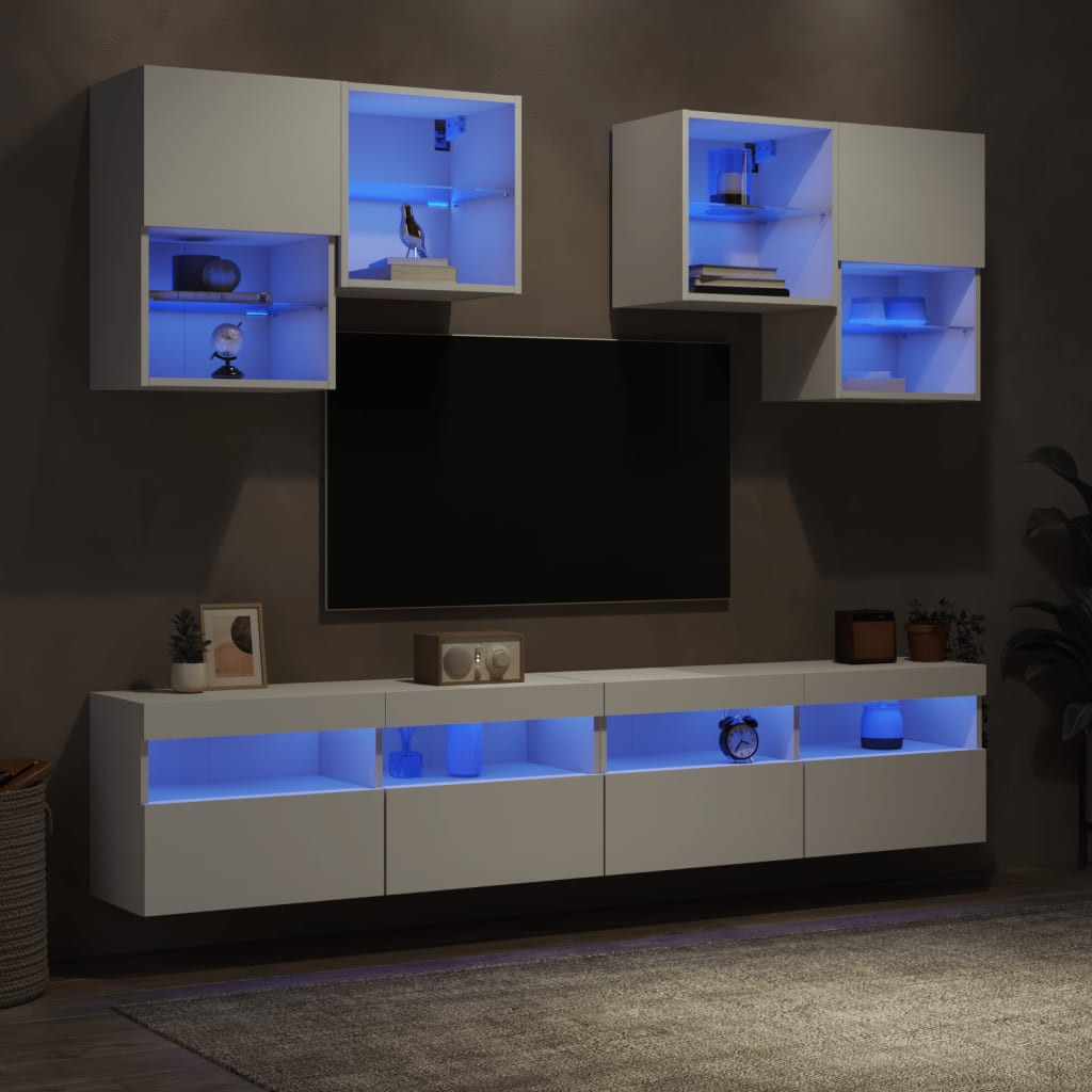 vidaXL 6-tlg. TV-Wohnwand mit LED-Leuchten Weiß