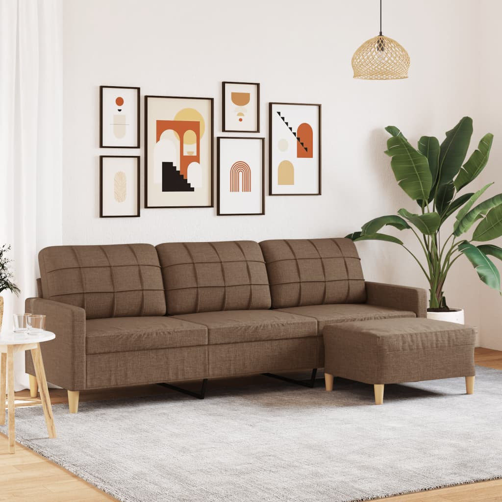 vidaXL 3-Sitzer-Sofa mit Hocker Braun 210 cm Stoff
