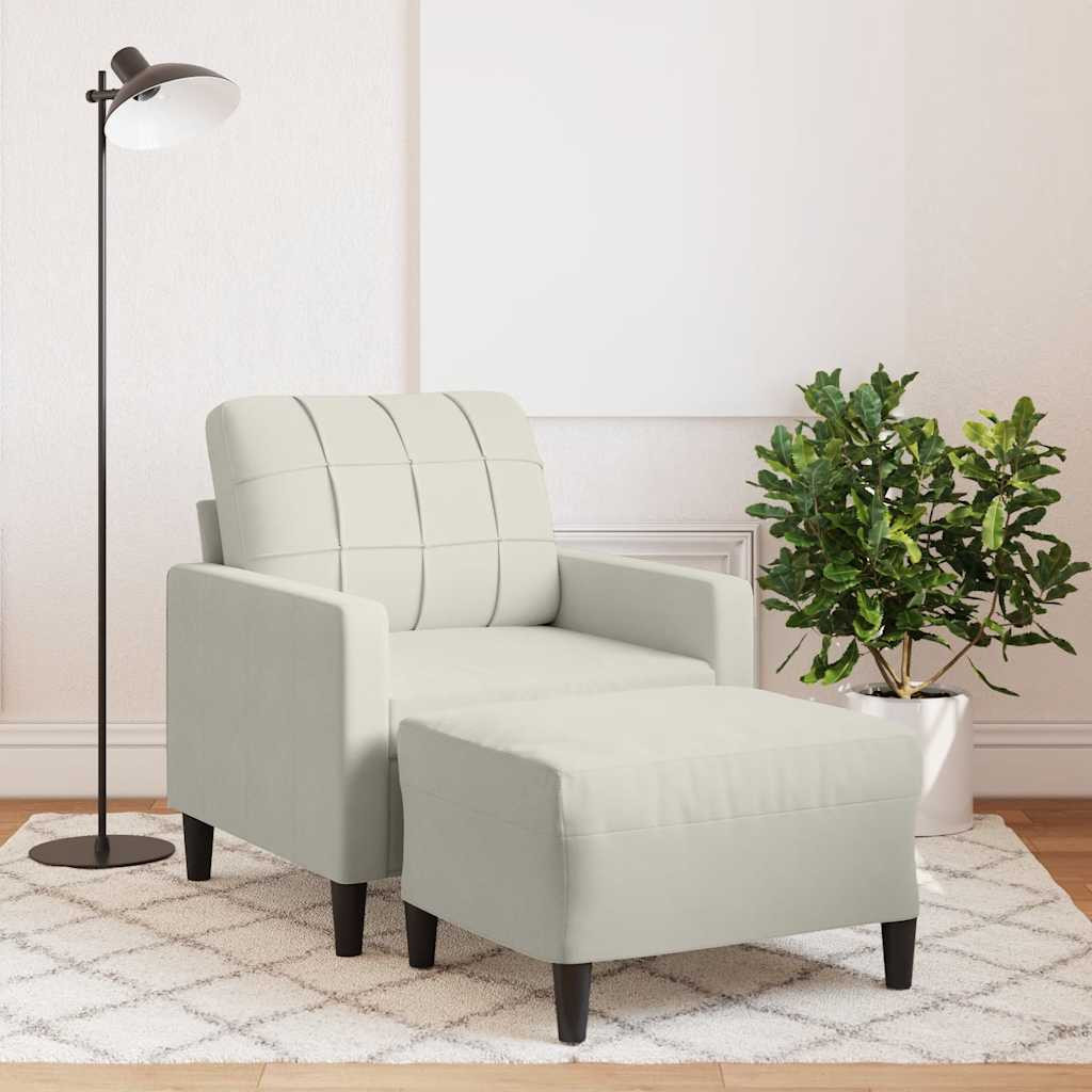 vidaXL Sessel mit Hocker Creme 60 cm Samt
