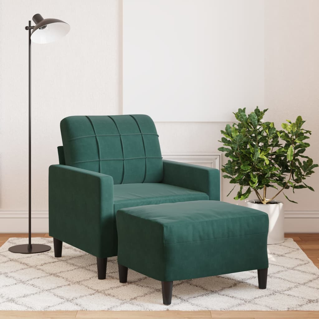 vidaXL Sessel mit Hocker Dunkelgrün 60 cm Samt