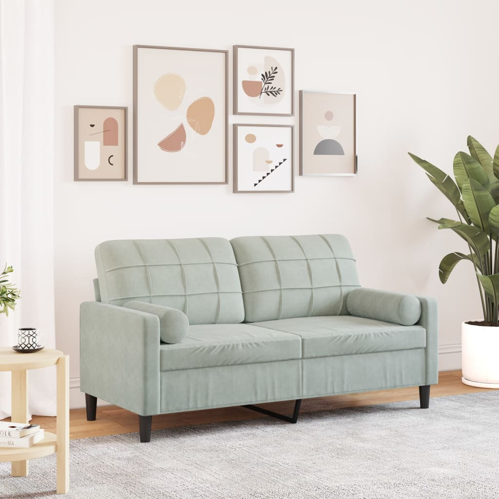 vidaXL 2-Sitzer-Sofa mit Zierkissen Hellgrau 140 cm Samt