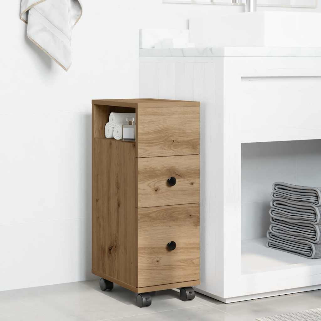 vidaXL Badschrank Schmal mit Rollen Artisan-Eiche Holzwerkstoff
