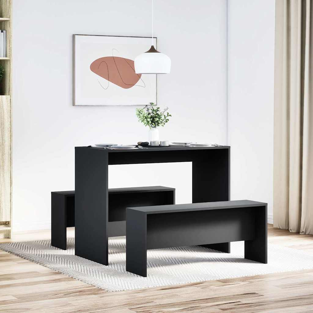 vidaXL 3-tlg. Esstisch und Bank Set Schwarz Holzwerkstoff