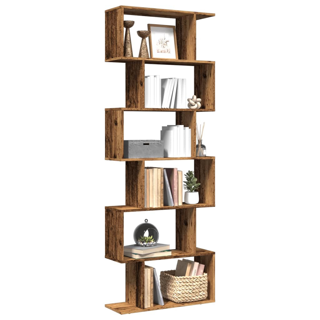 vidaXL Raumteiler-Bücherregal 6 Etagen Altholz-Optik 70x24x193 cm