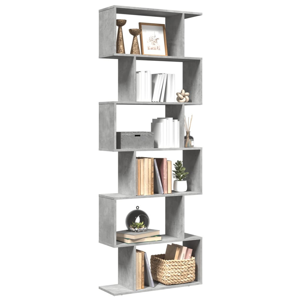vidaXL Raumteiler-Bücherregal 6 Etagen Betongrau 70x24x193 cm