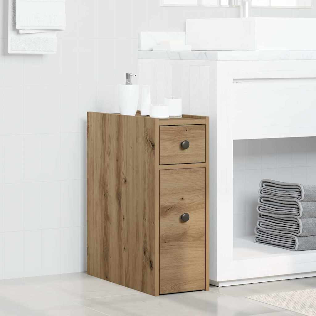 vidaXL Badschrank Schmal mit Rollen Artisan-Eiche Holzwerkstoff