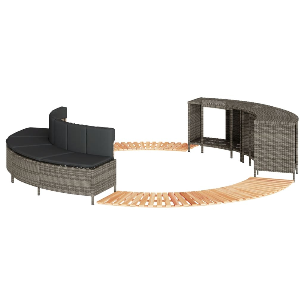 vidaXL Whirlpool-Umrandung Grau Poly Rattan und Massivholz Akazie