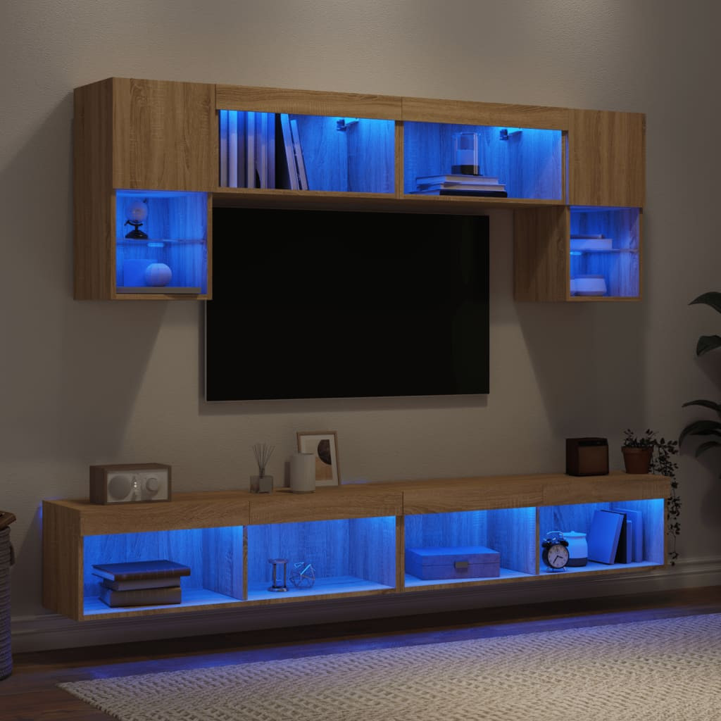 vidaXL 6-tlg. Wohnwand mit LED-Beleuchtung Sonoma-Eiche Holzwerkstoff