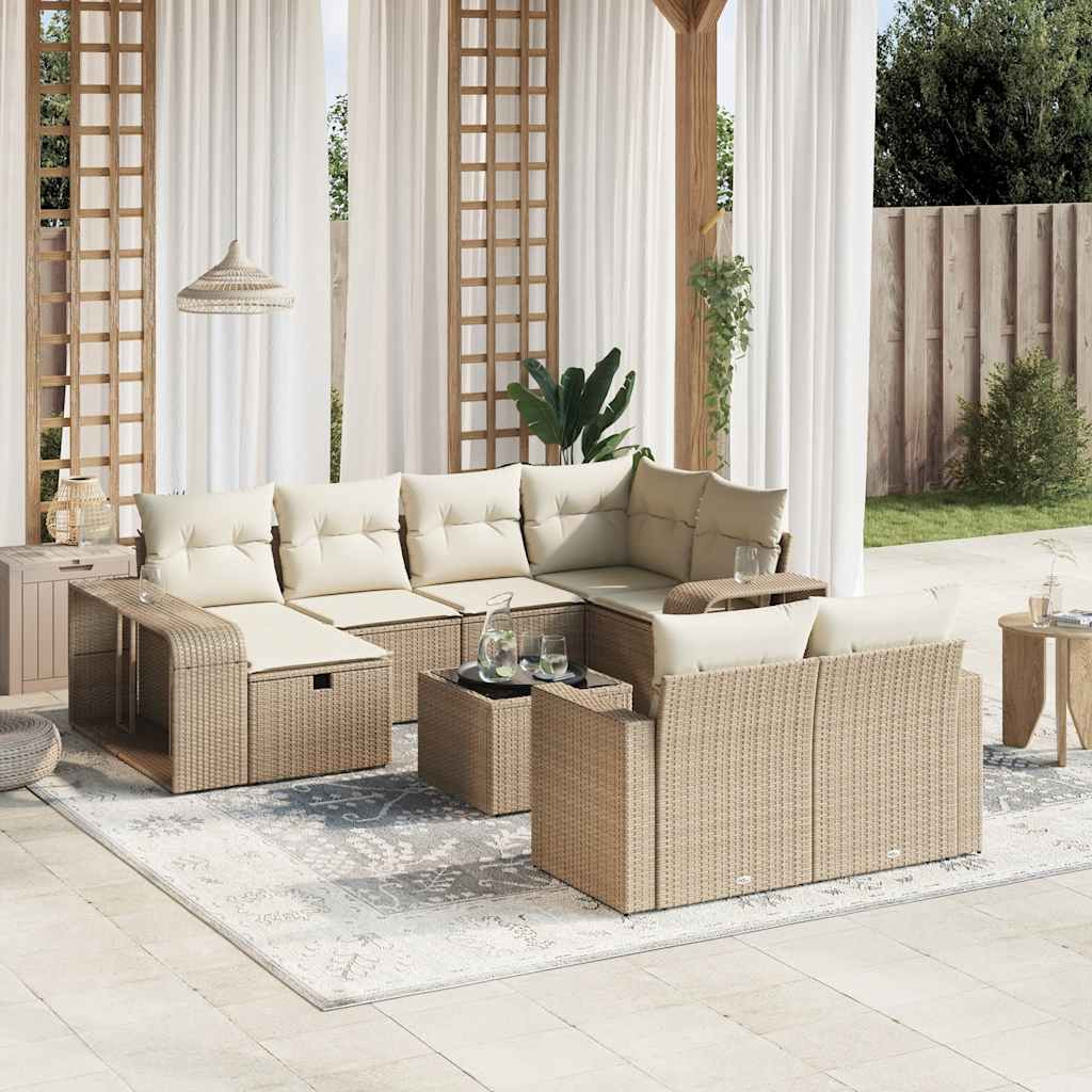 vidaXL 11-tlg. Garten-Sofagarnitur mit Kissen Beige Poly Rattan