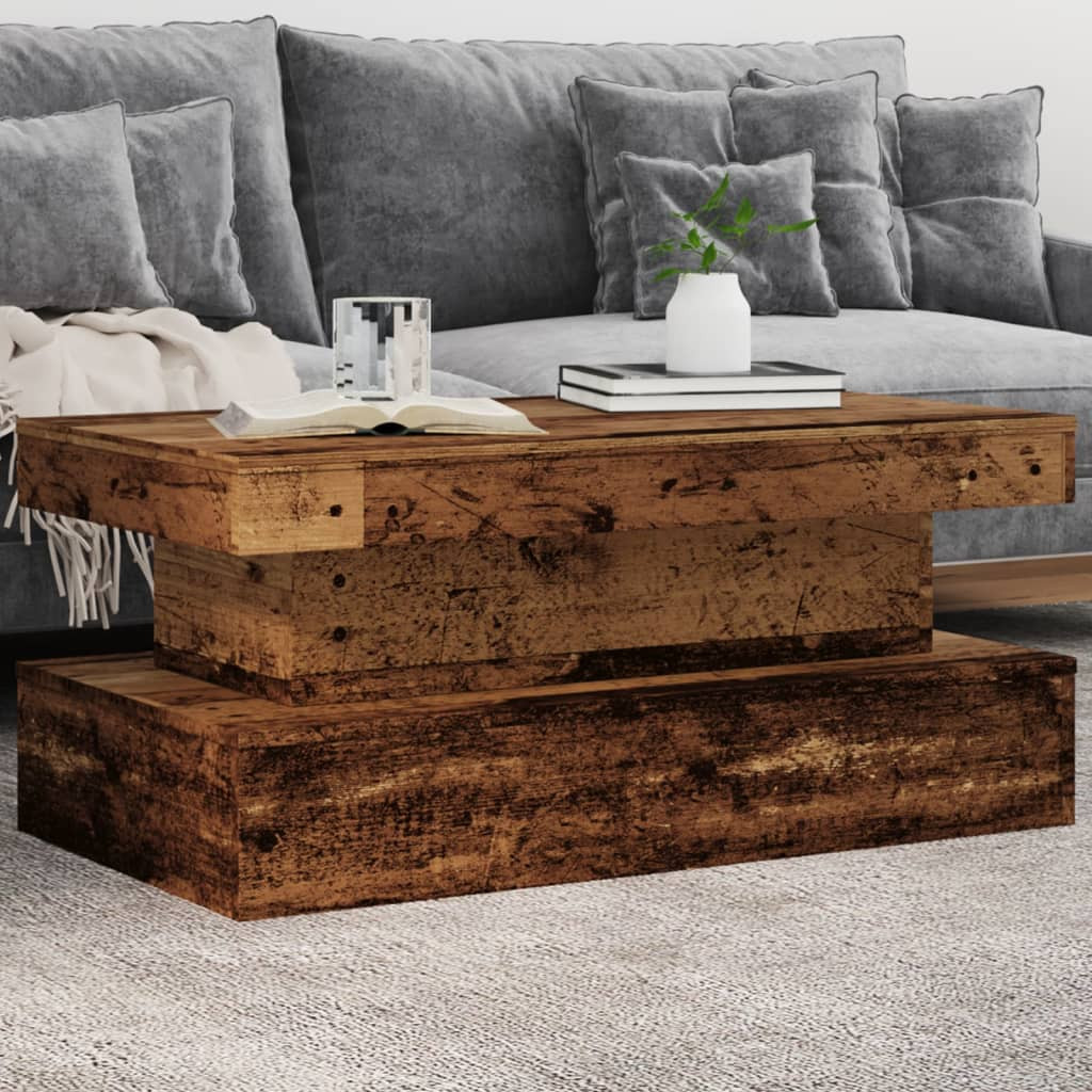 vidaXL Couchtisch mit LED-Leuchten Altholz-Optik 90x50x40 cm