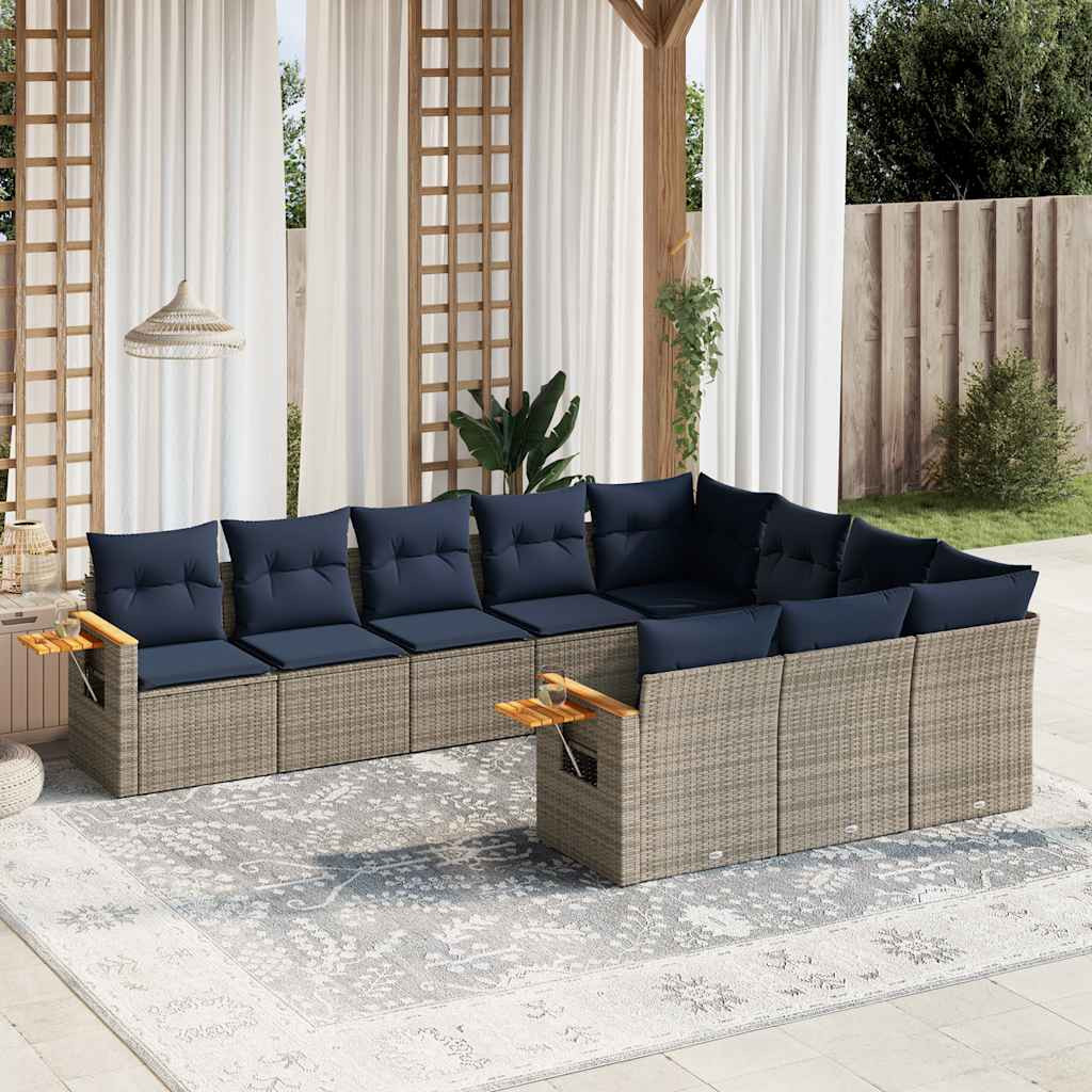 vidaXL 10-tlg. Garten-Sofagarnitur mit Kissen Grau Poly Rattan