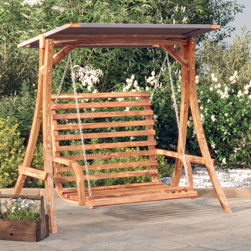 vidaXL Hollywoodschaukel mit Dach Massivholz Fichte mit Teak-Finish
