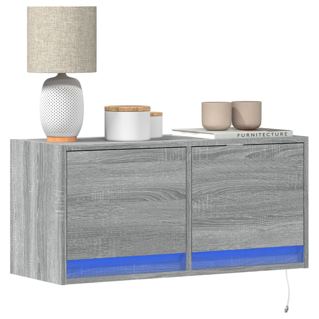 vidaXL TV-Wandschrank mit LED-Beleuchtung Grau Sonoma 80x31x38 cm