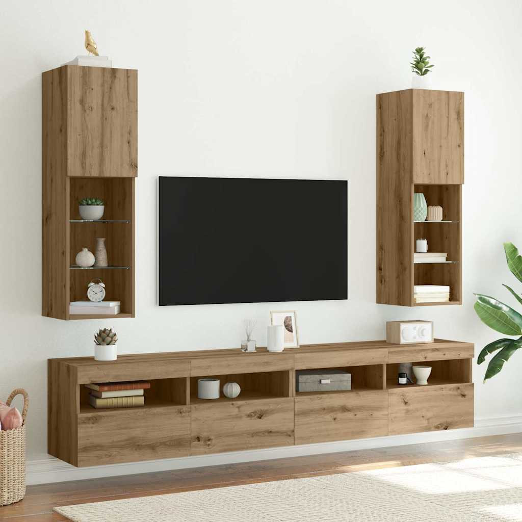vidaXL TV-Schränke mit LED-Leuchten 2 Stk. Artisan-Eiche 30,5x30x102cm