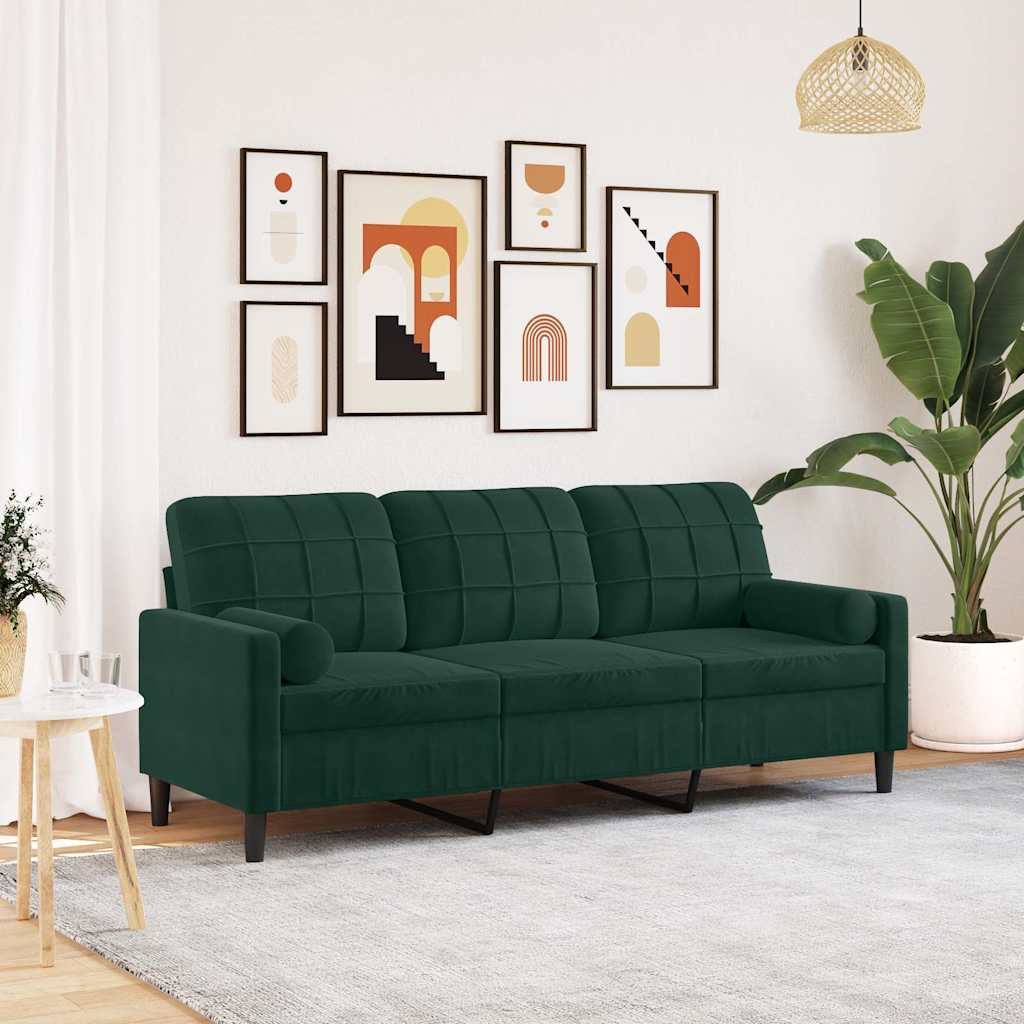 vidaXL 3-Sitzer-Sofa mit Zierkissen Dunkelgrün 180 cm Samt