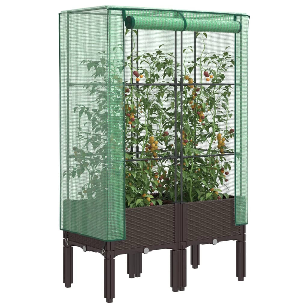 vidaXL Hochbeet mit Gewächshaus-Aufsatz Rattan-Optik 80x40x140 cm
