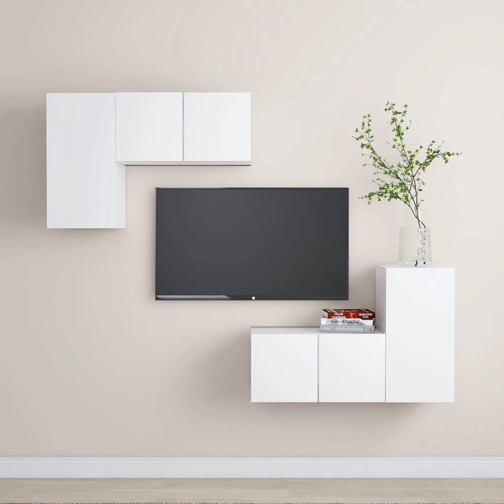 vidaXL 4-tlg. TV-Schrank-Set Weiß Holzwerkstoff