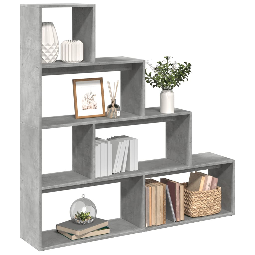 vidaXL Raumteiler-Bücherregal 4 Etagen Betongrau 143,5x29x143,5 cm
