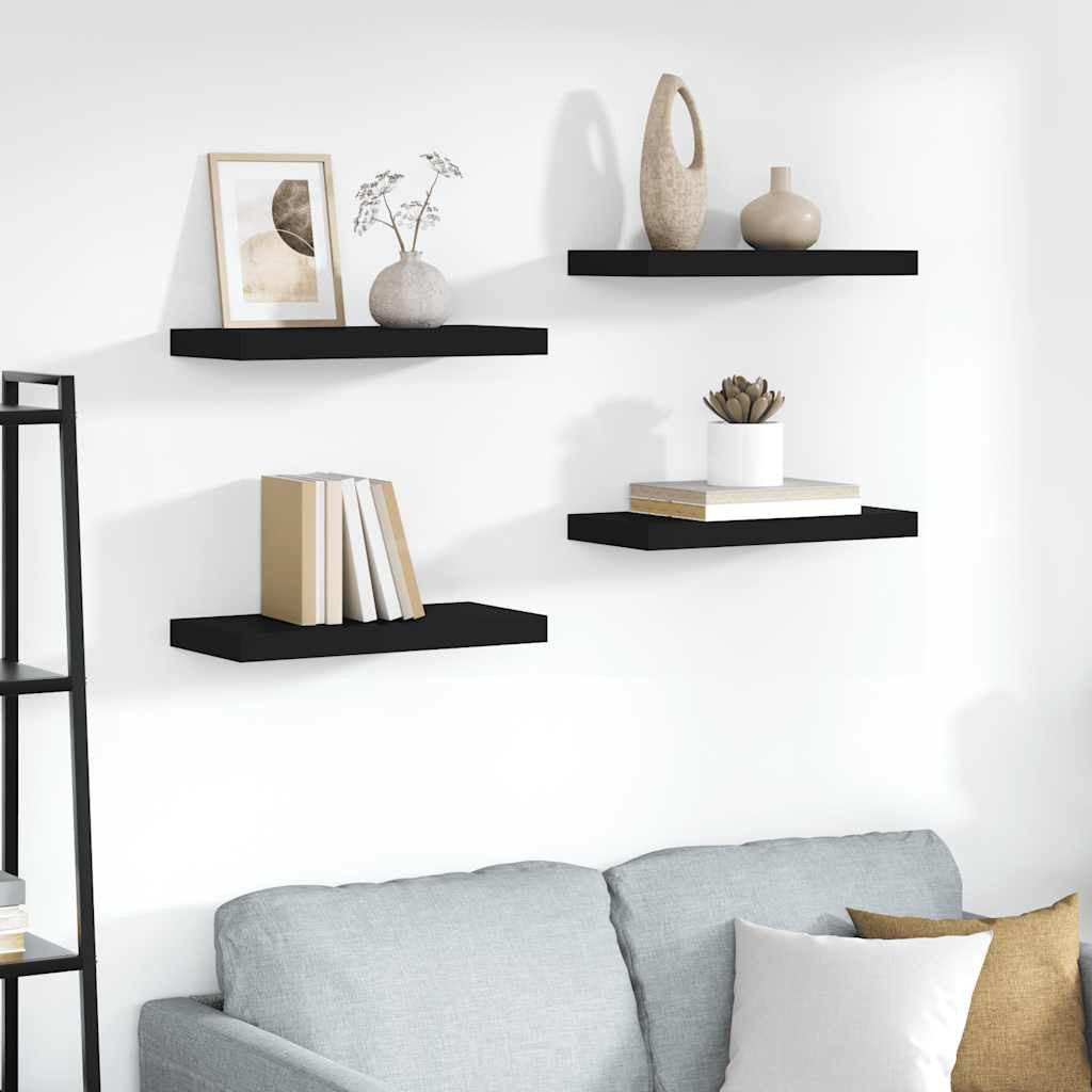vidaXL Schweberegale 4 Stk. Schwarz 50x23,5x3,8 cm MDF
