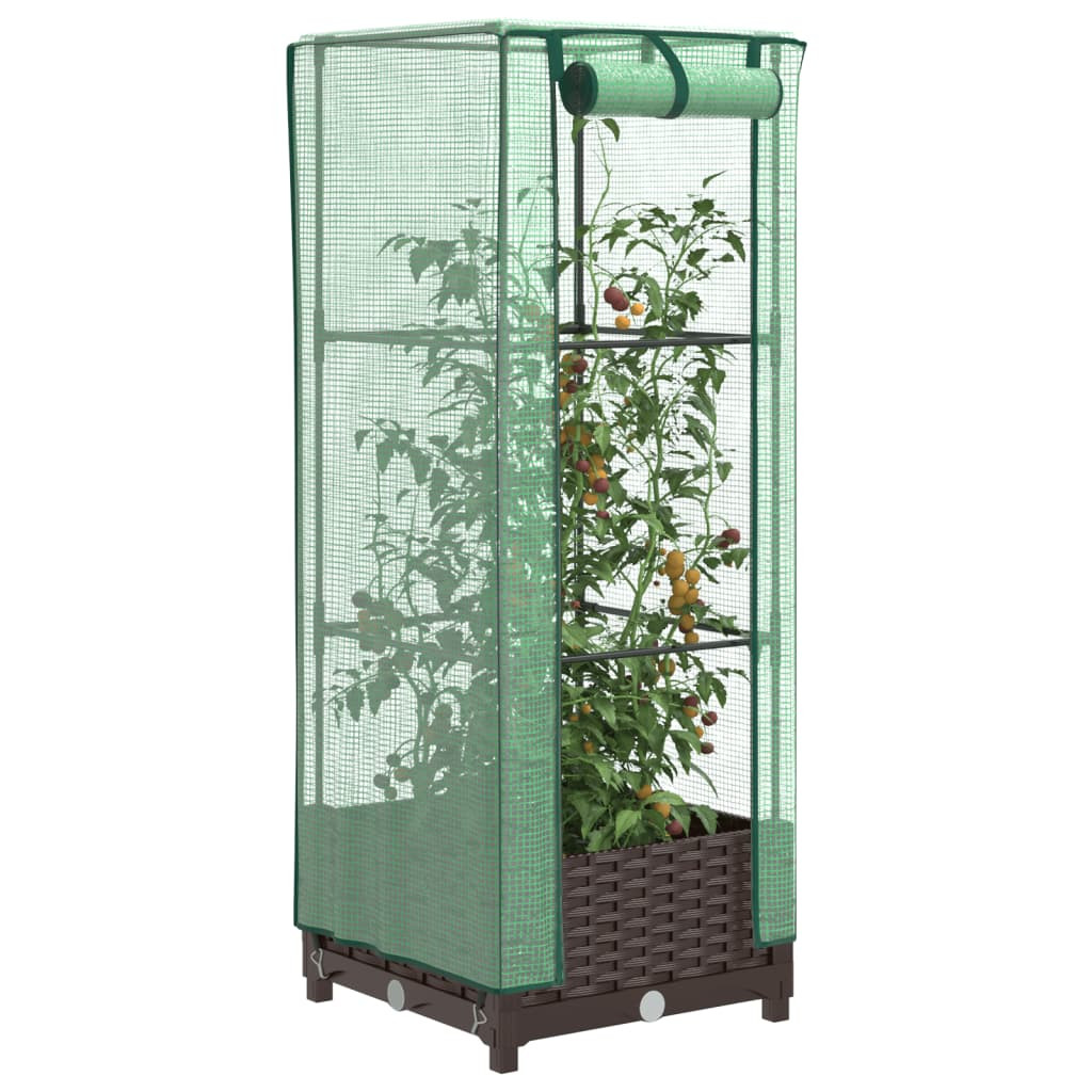 vidaXL Hochbeet mit Gewächshaus-Aufsatz Rattan-Optik 40x40x123 cm
